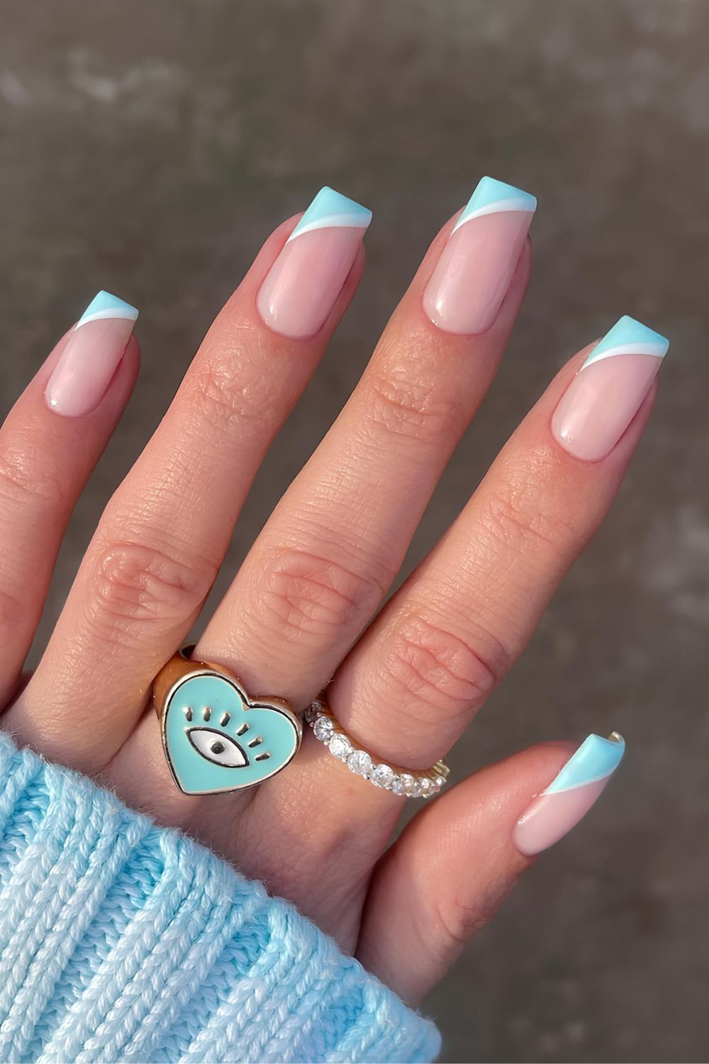 Light blue and white side French mani