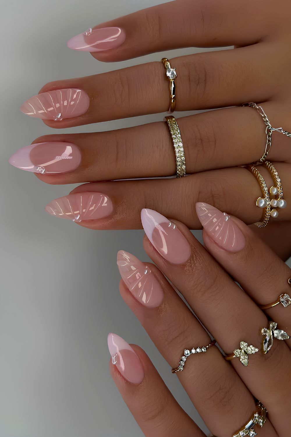 Light pink French mani with textured accents
