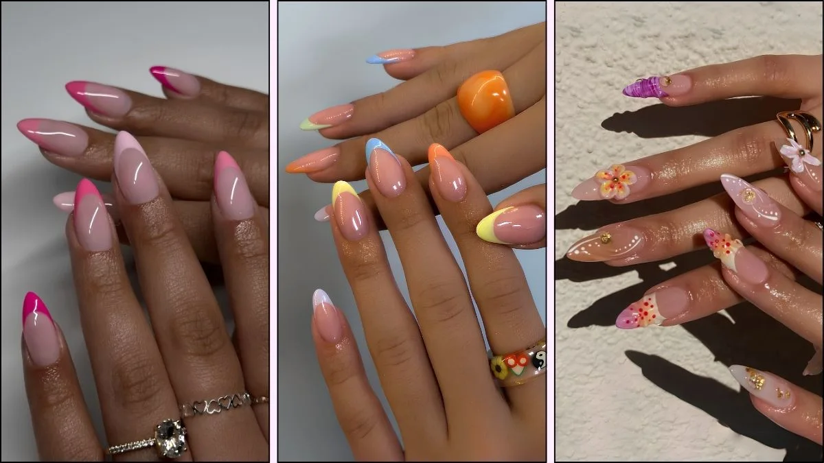 A collage of French tip manicures for May