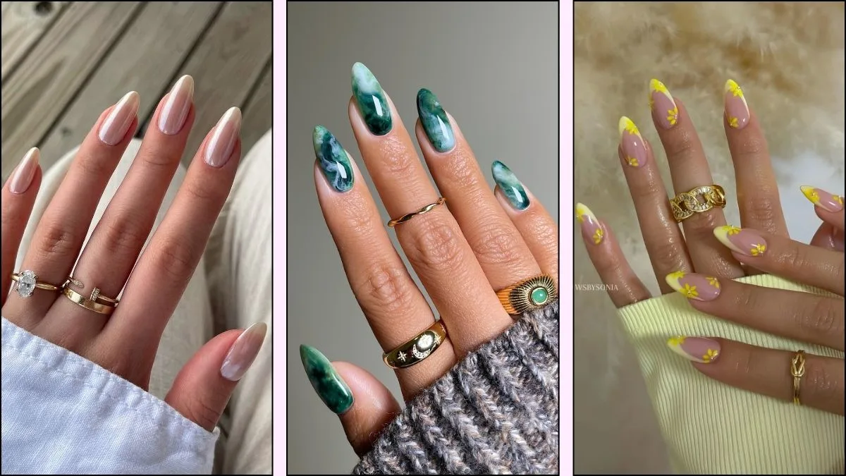 A collage of May almond nail designs