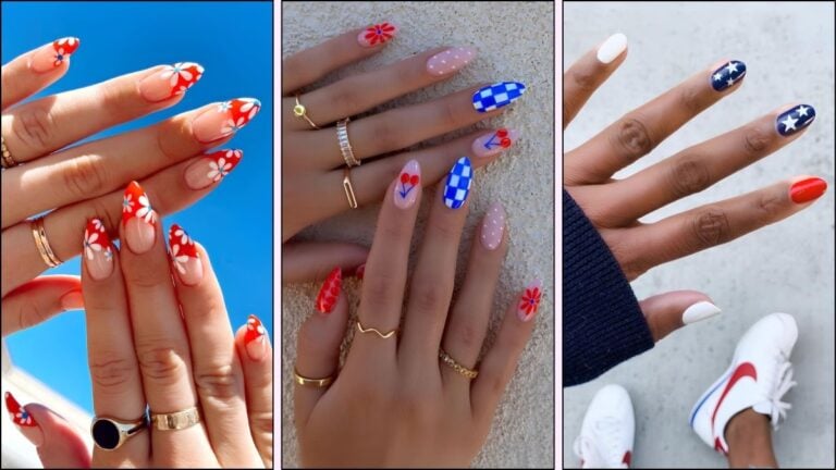 A collage of nail designs for Memorial Day