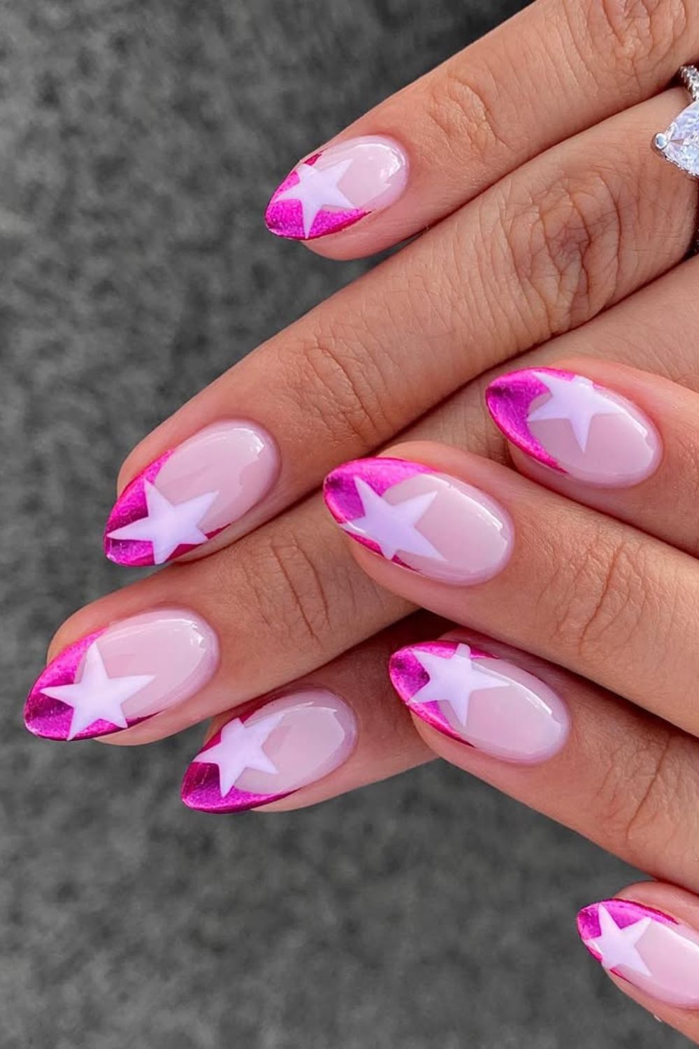 Metallic pink French mani with stars
