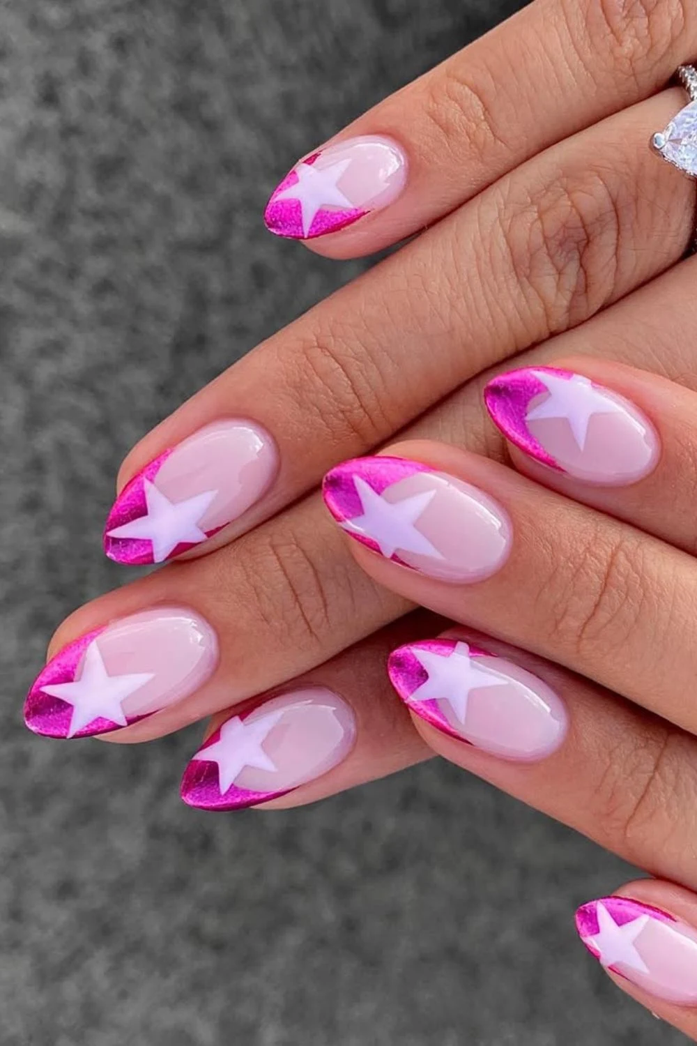 Metallic pink French mani with stars