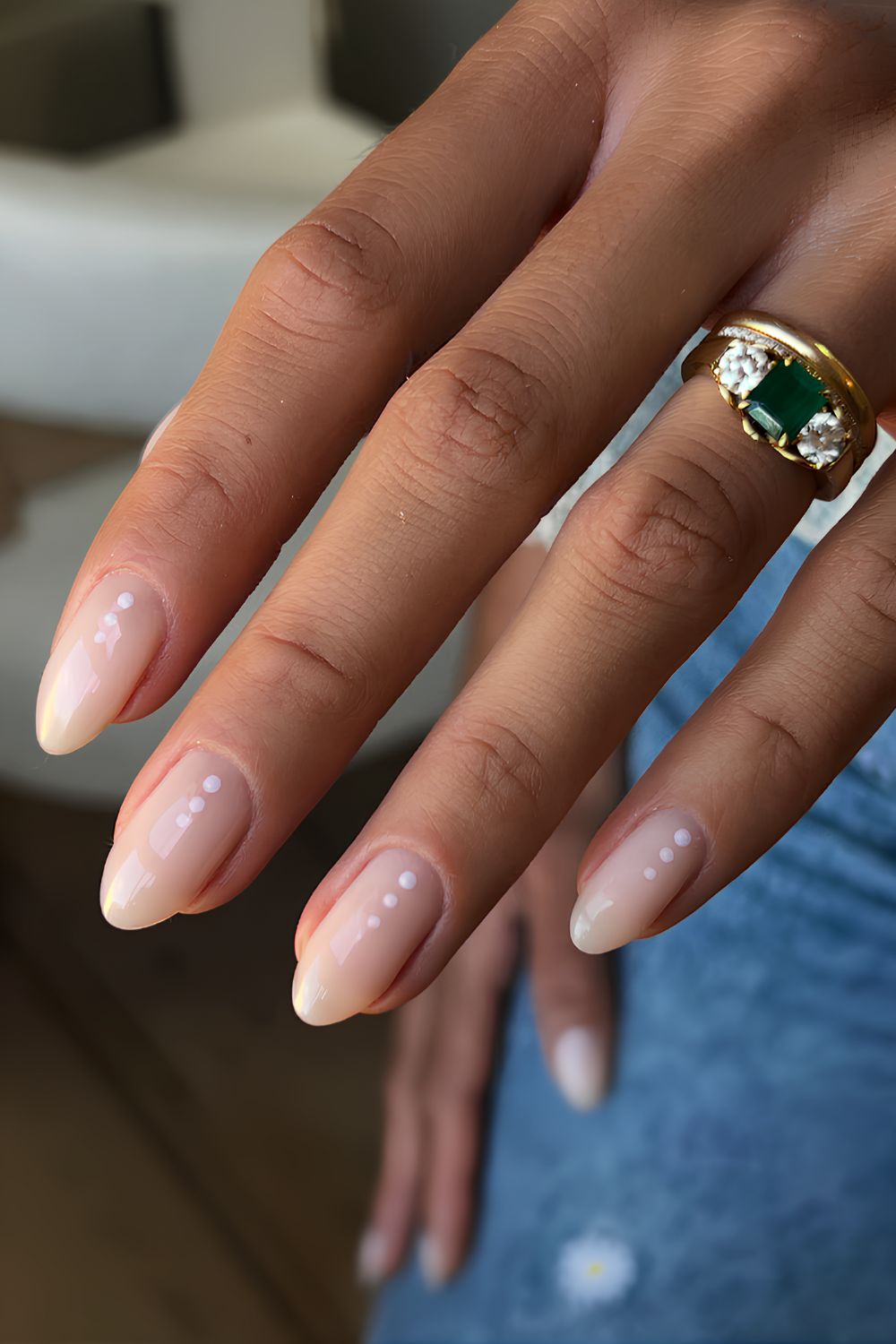 Milky nails with mini dot art
