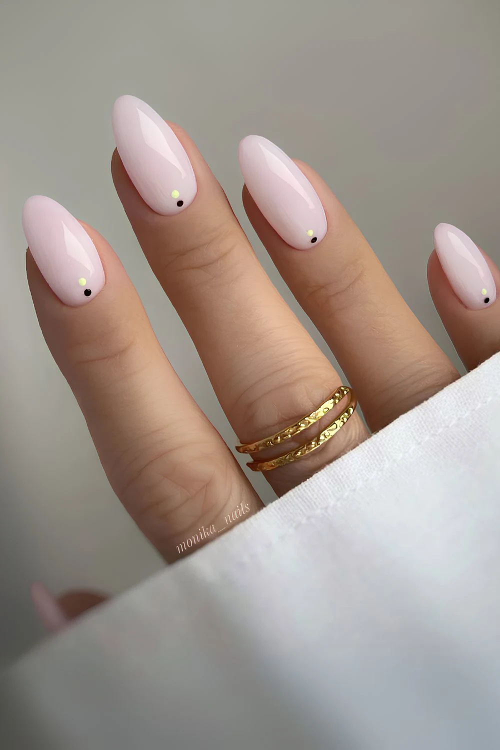 Milky white nails with minimalist dot art