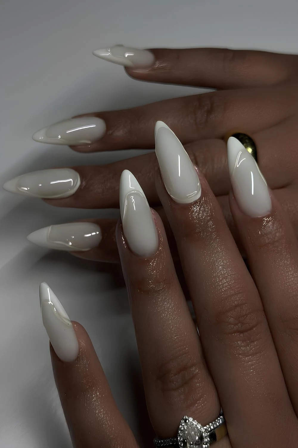Milky white nails with textured French tips