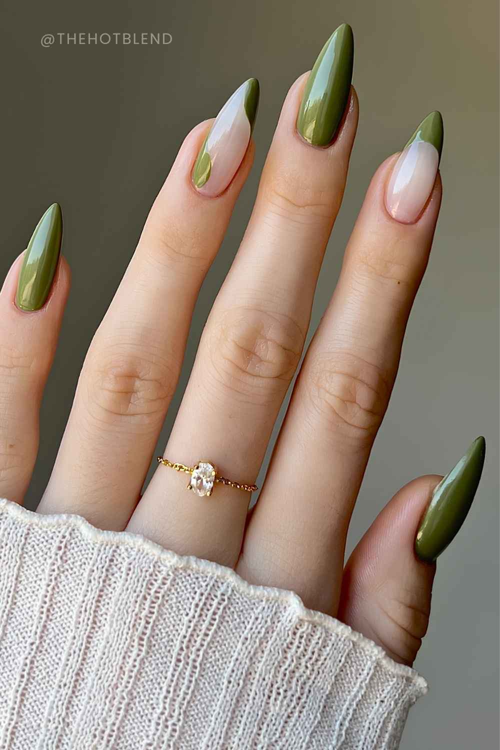 Olive green negative space manicure
