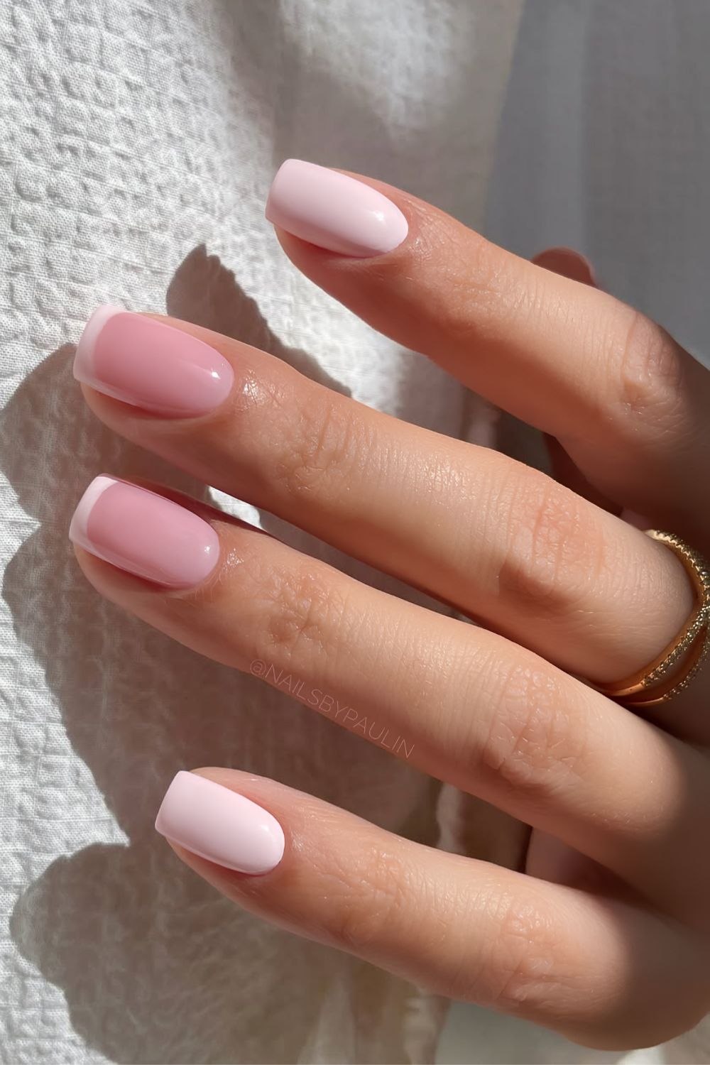 Pale pink nails with accent French tips