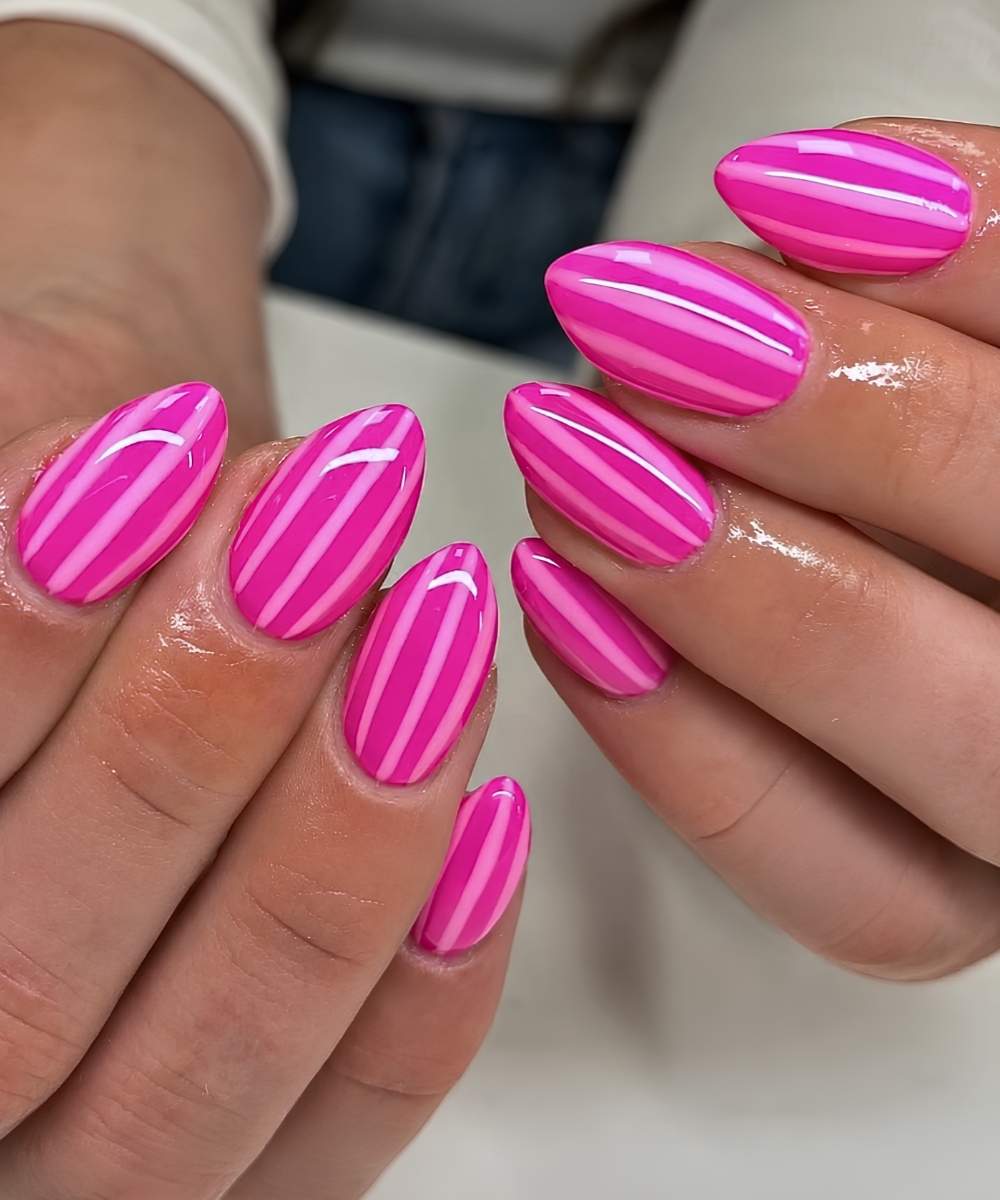 Pink on pink striped manicure