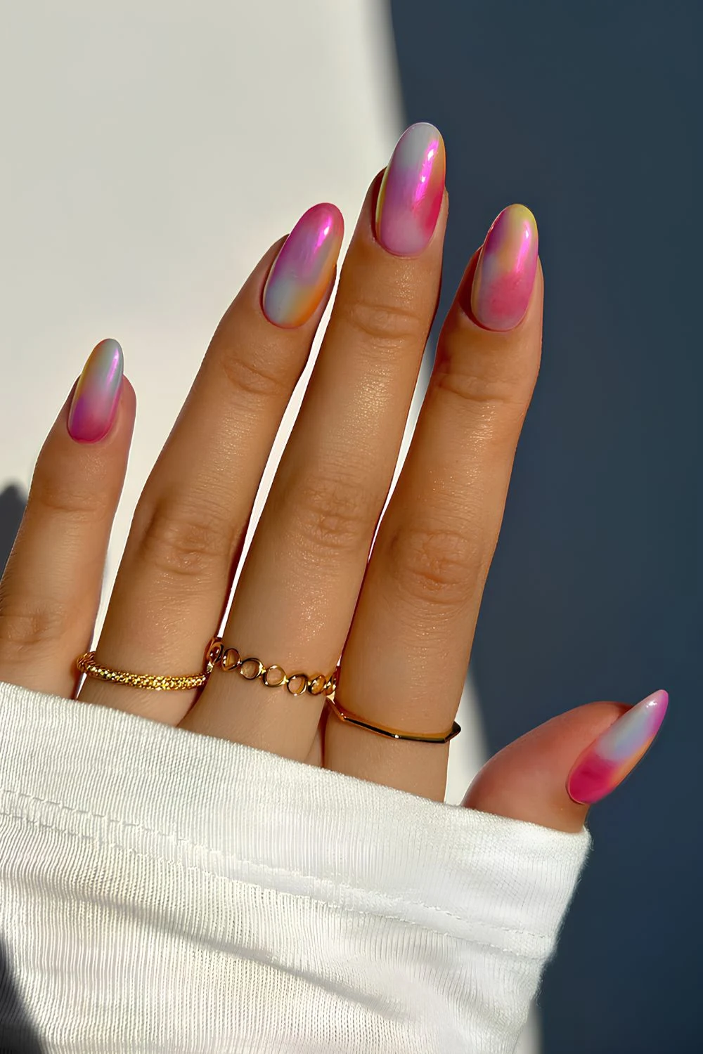 Rainbow chrome almond nails