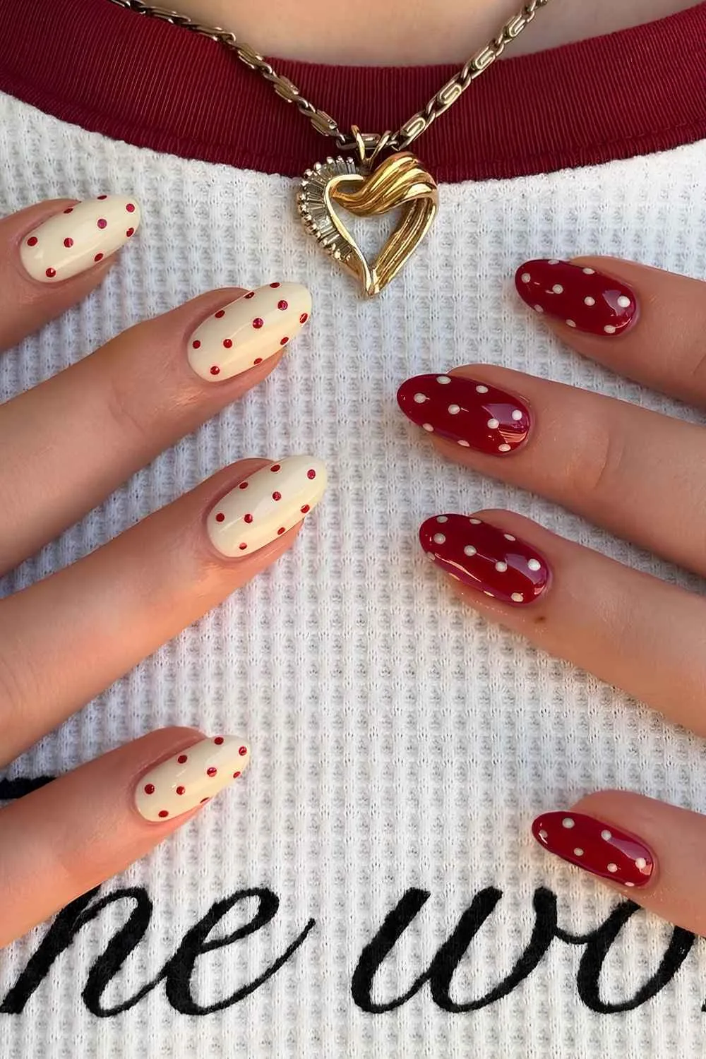 Red and yellow polka dot nails