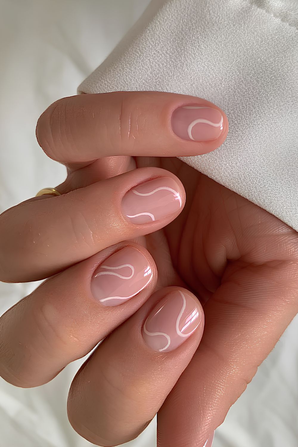 Sheer nails with white line art