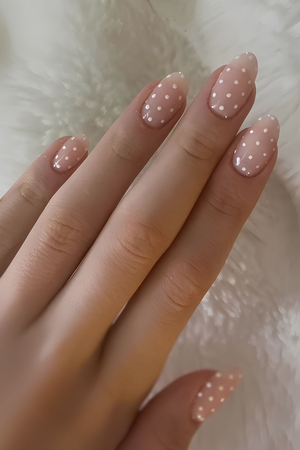 Sheer white nails with micro dots