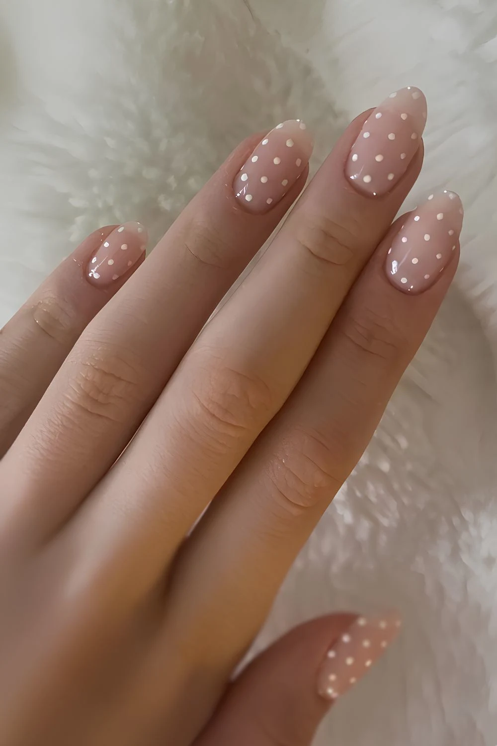 Sheer white nails with micro dots