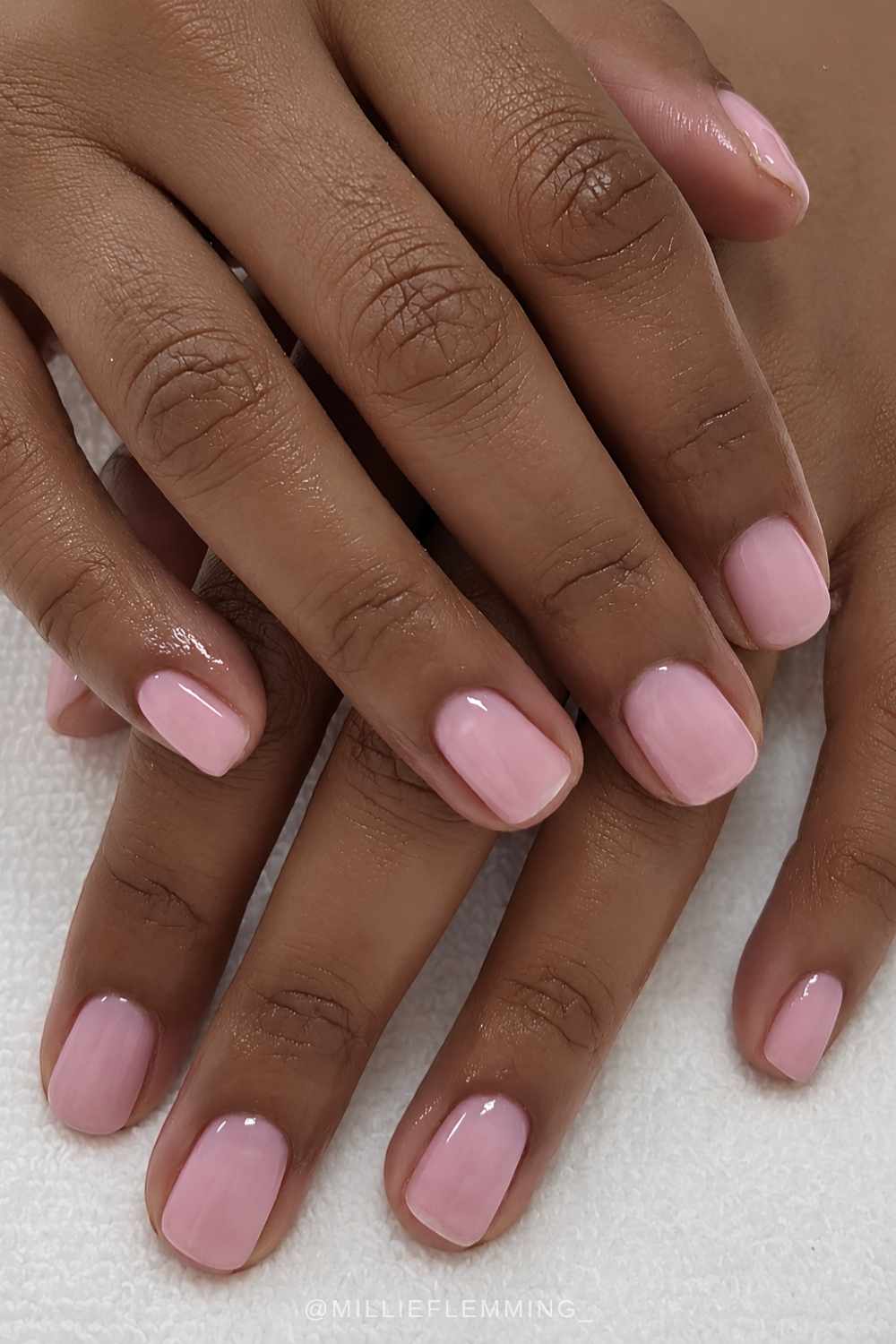 Short and sheer strawberry pink mani