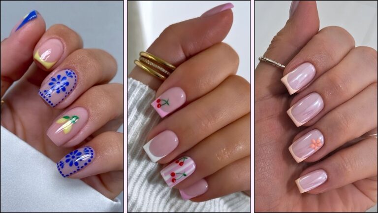 A collage of short nail designs for May