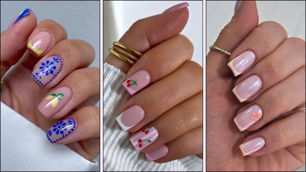 A collage of short nail designs for May