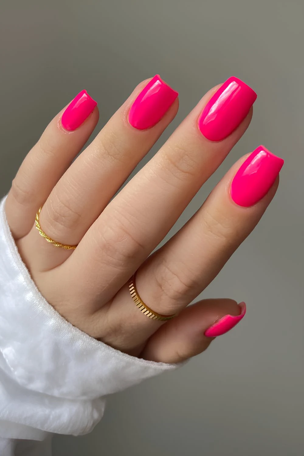Solid hot pink nails