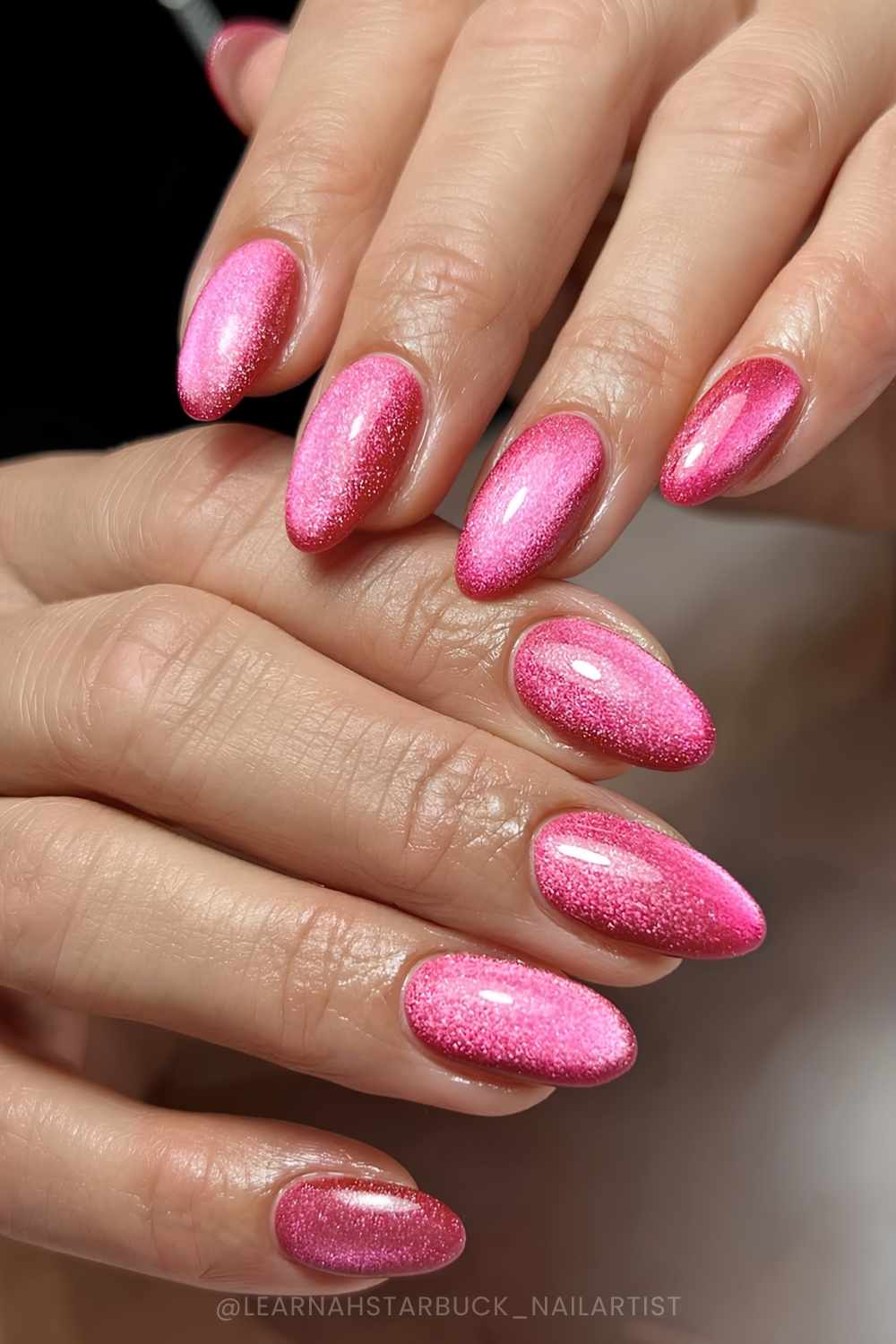 Vibrant pink velvet manicure