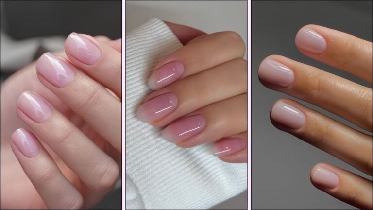 A collage of watery effect nail designs
