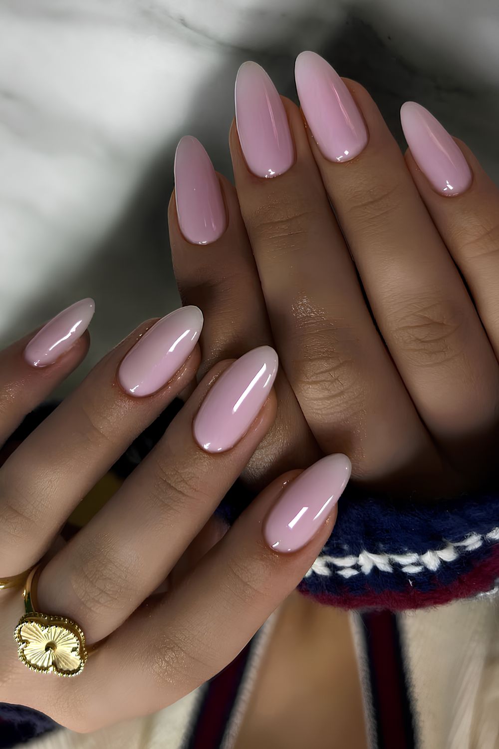 White to pink frombre manicure