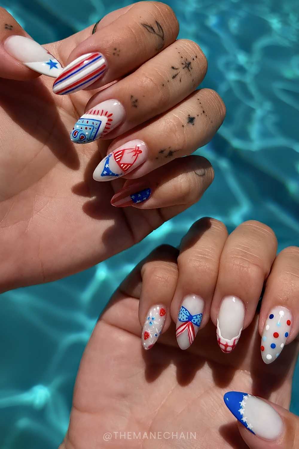 4th of July nail art in flag colors