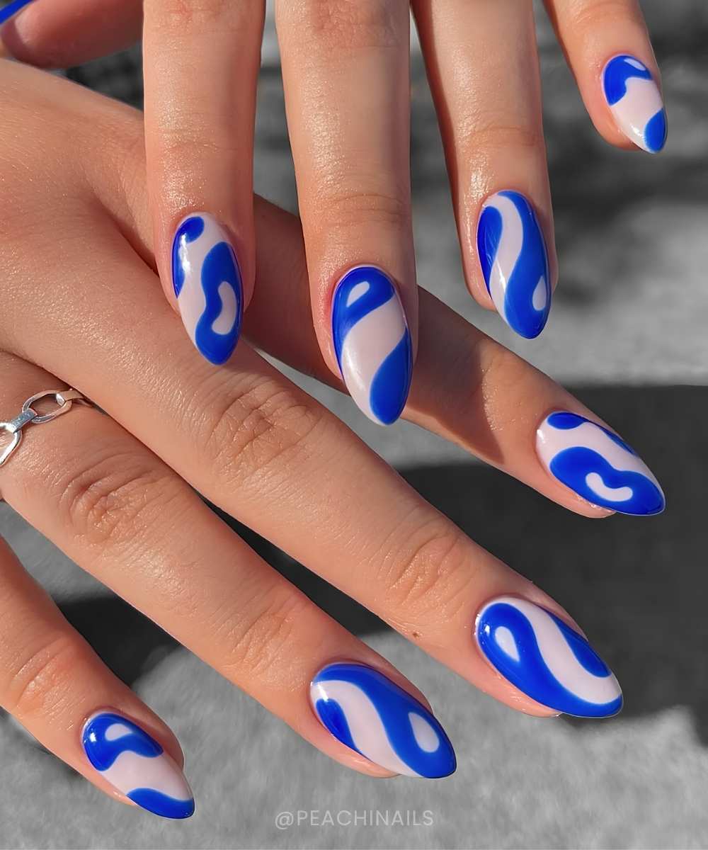 Abstract electric blue nails