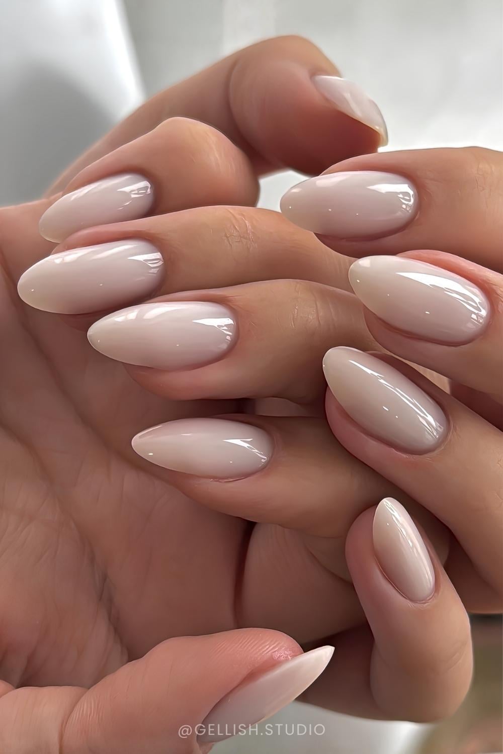 Almond shaped milky white mani