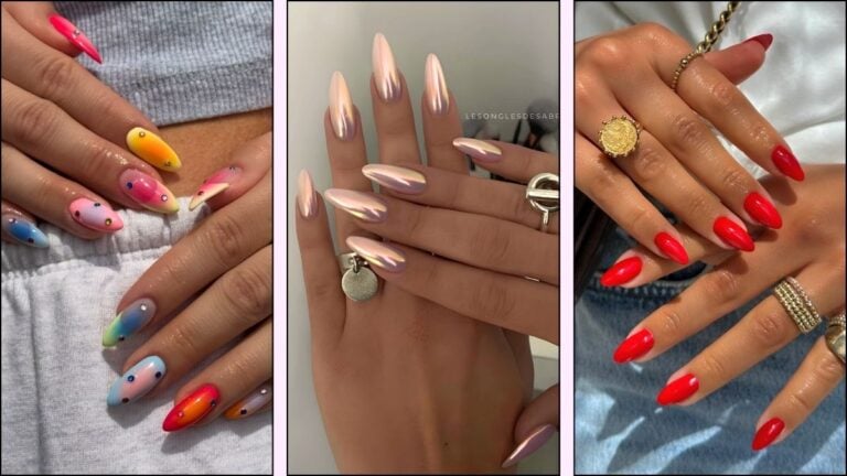 A collage of almond Summer nail designs