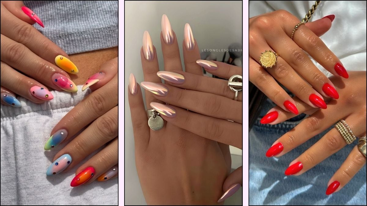 A collage of almond Summer nail designs