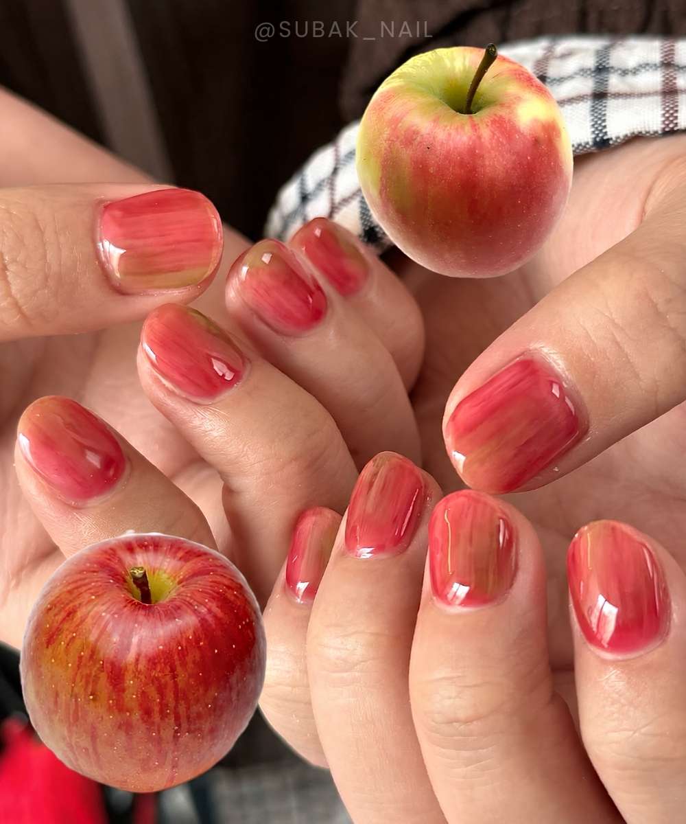 Apple peel inspired nails