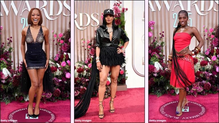 A collage of BET awards outfits