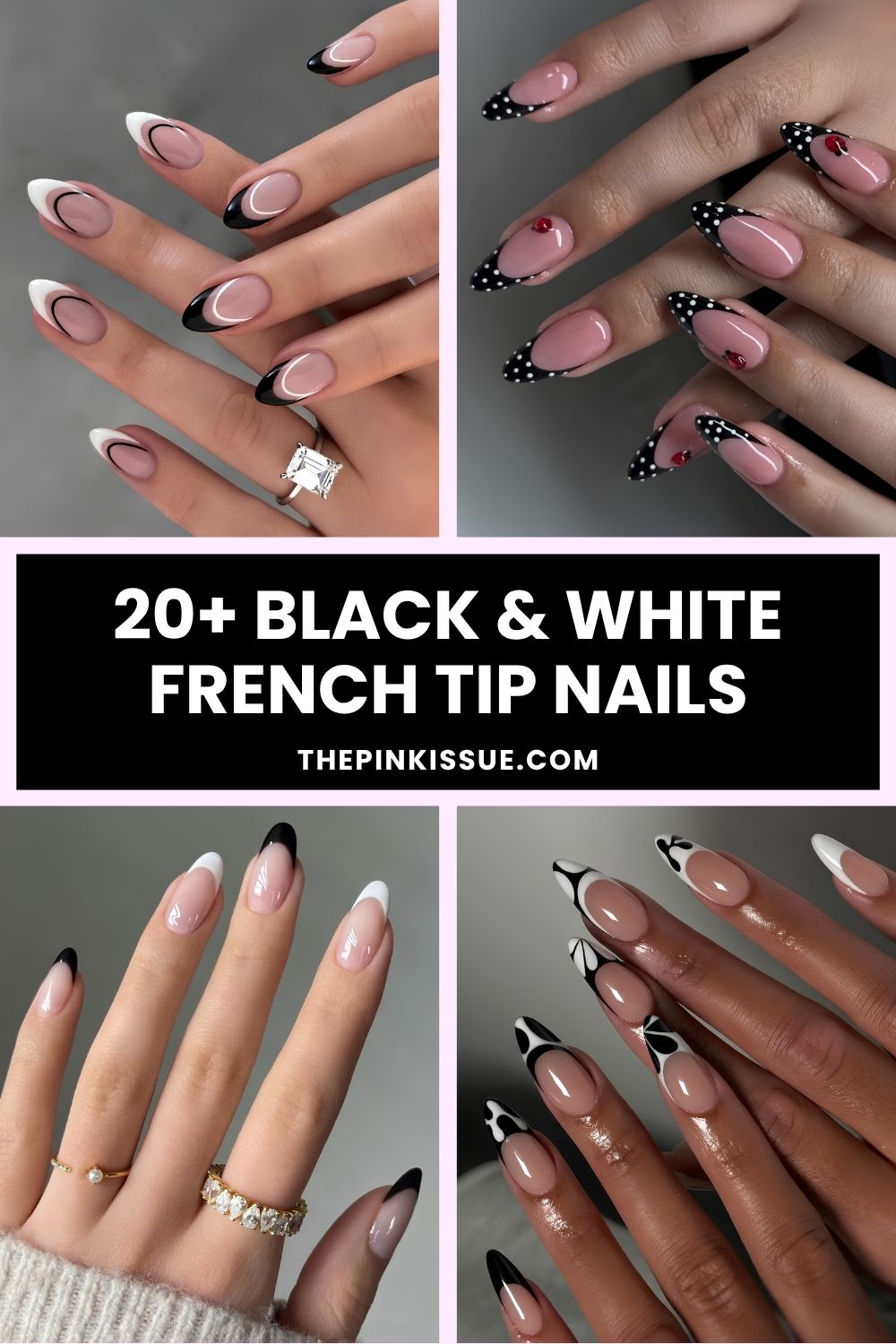 Black and white French tip nails Pinterest
