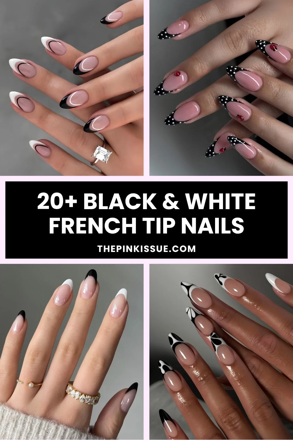 Black and white French tip nails Pinterest