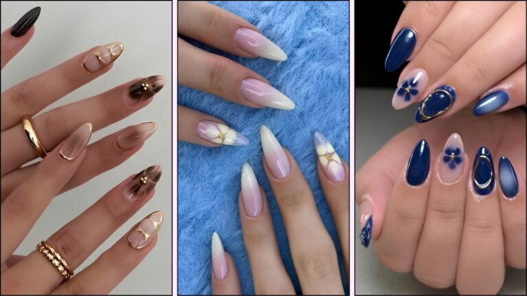 Acollage of blooming gel flower nail designs