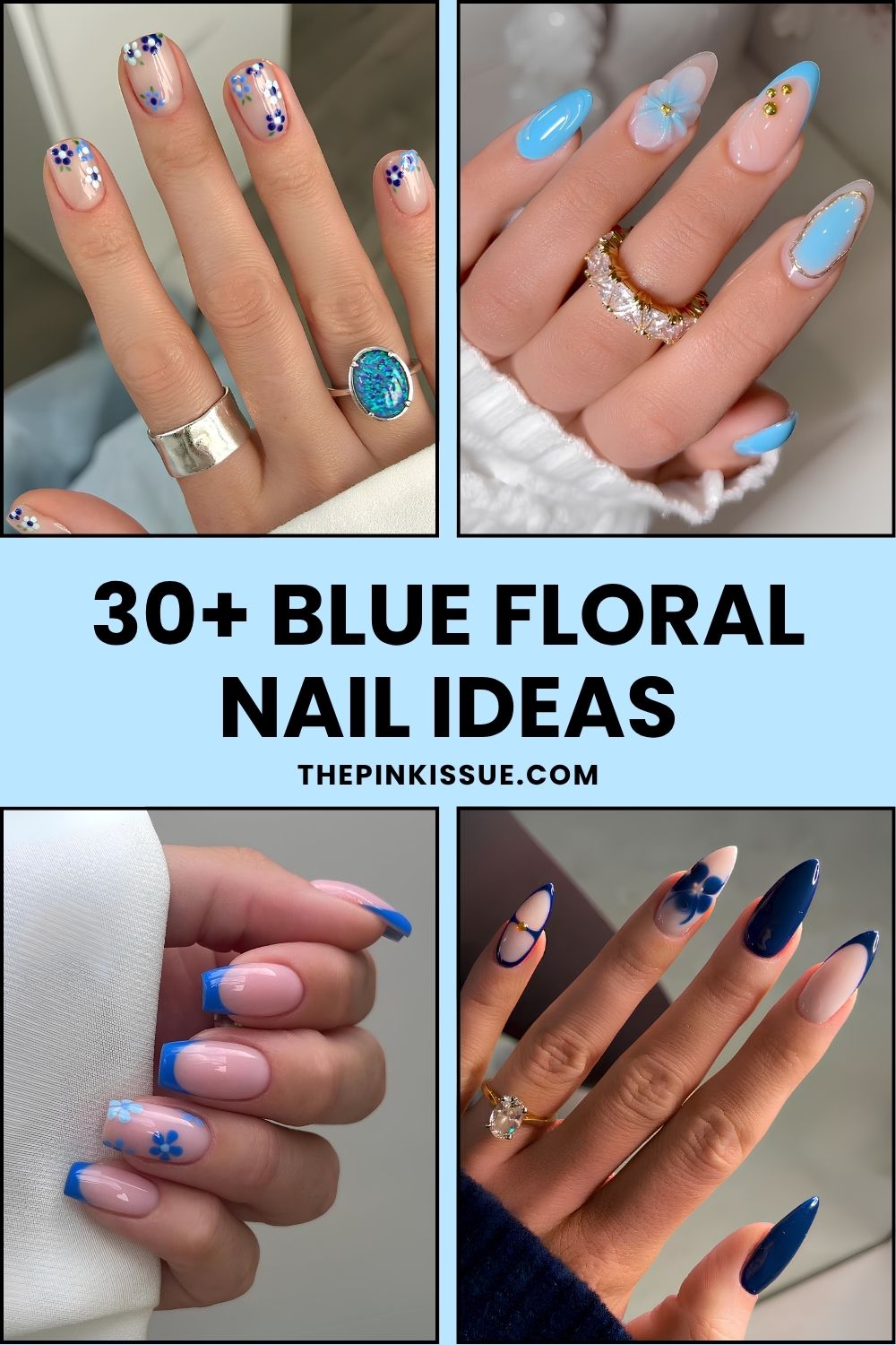 Blue floral nail ideas Pinterest