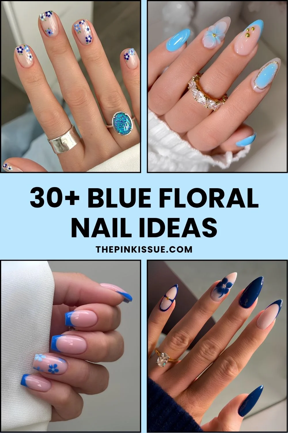 Blue floral nail ideas Pinterest