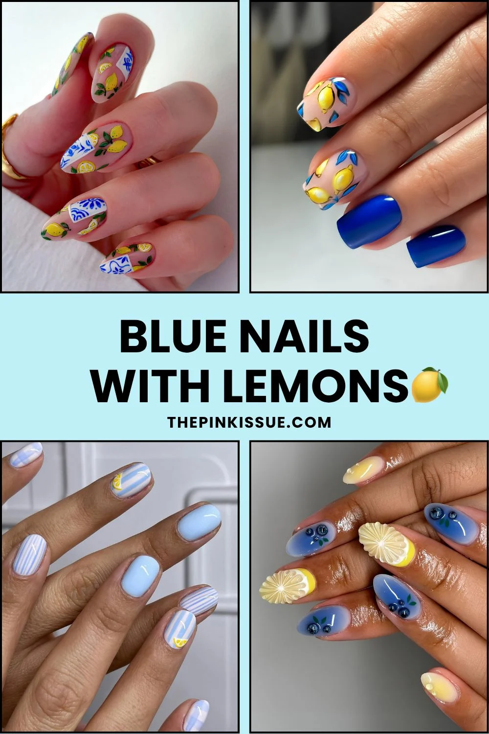 Blue nails with lemon accents Pinterest