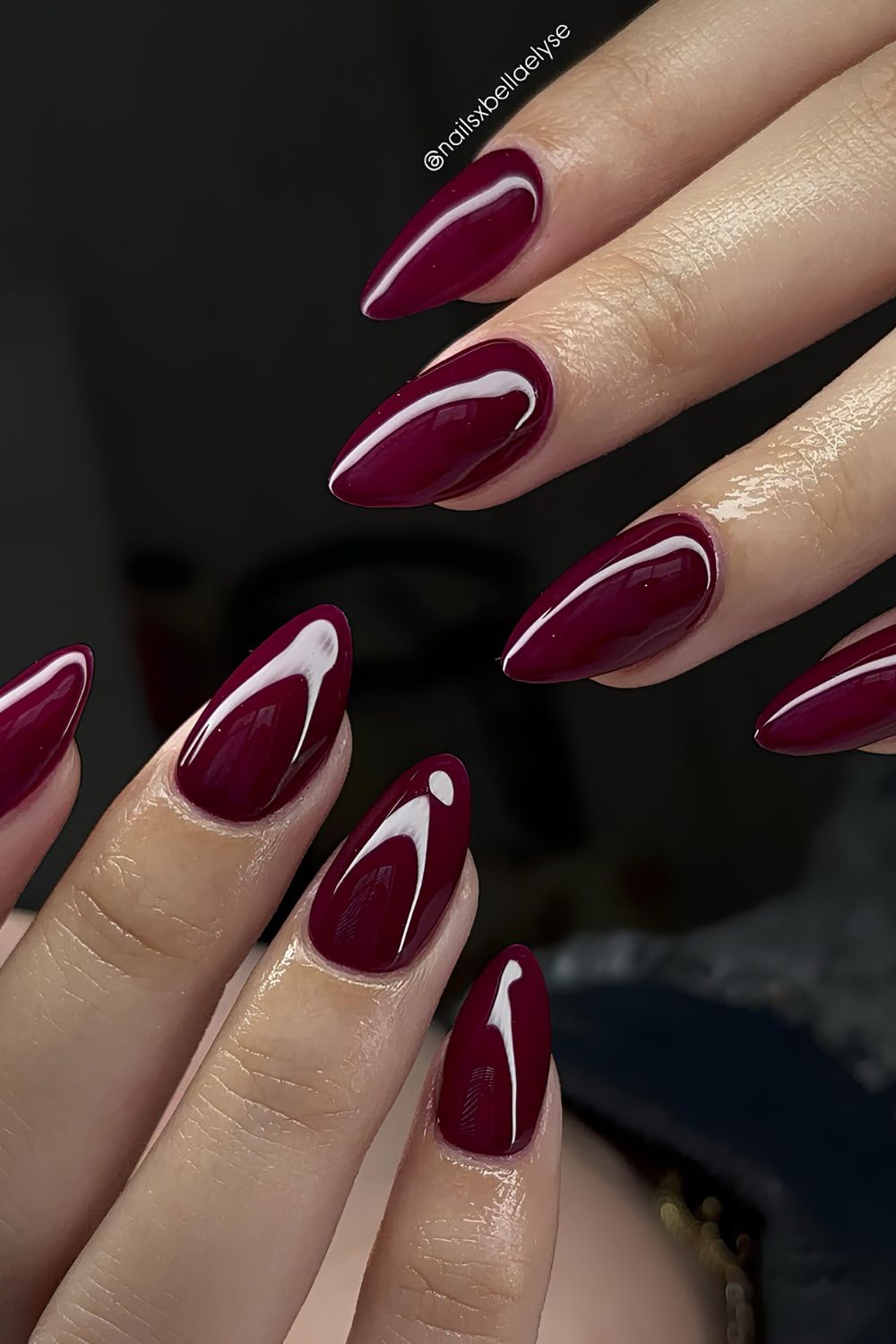Cherry red glossy nails