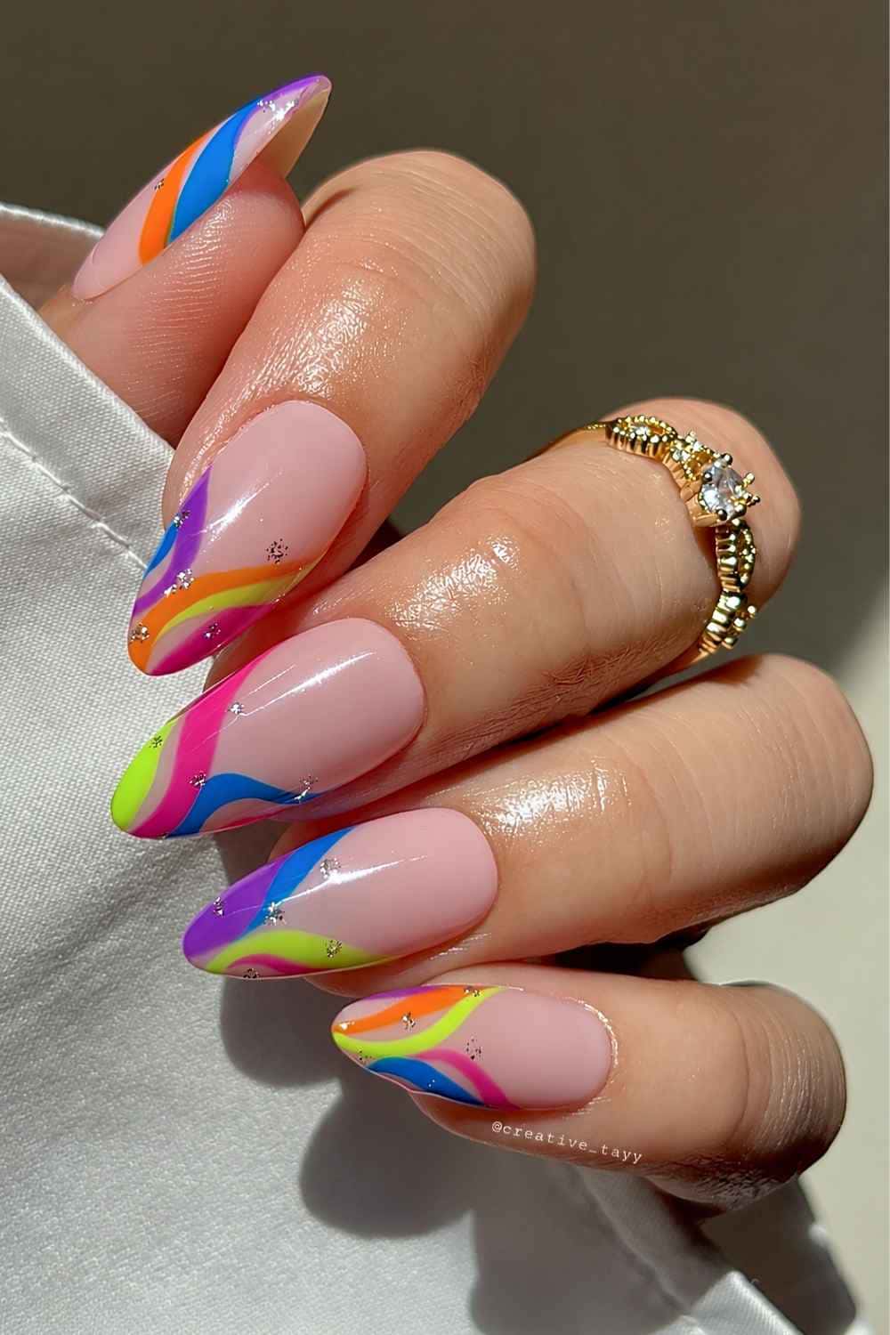 Colorful abstract French tip manicure