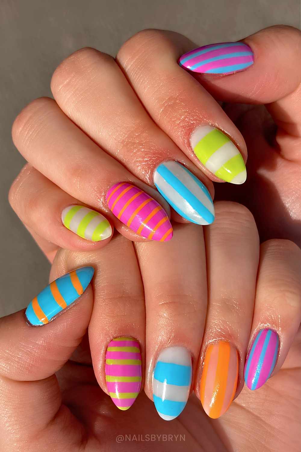 Colorful almond striped nails