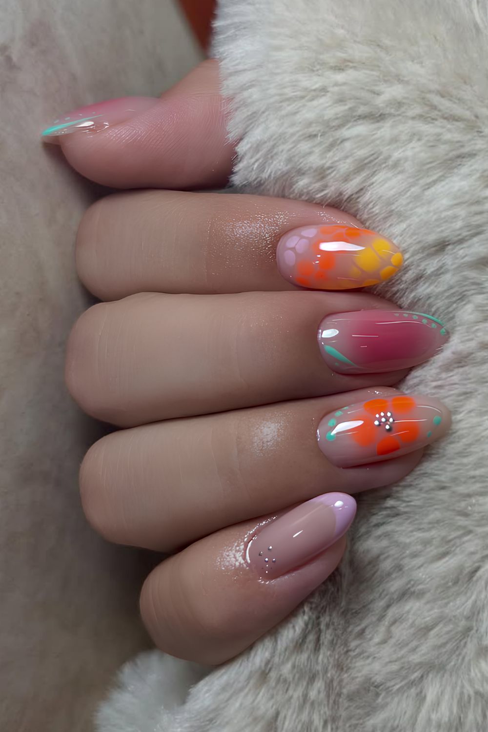 Colorful blooming gel flower nails