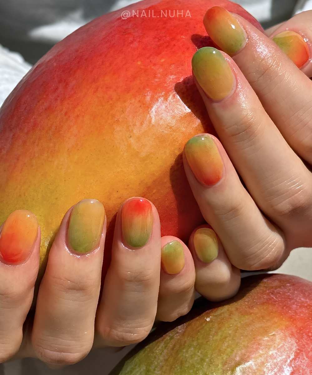 Colorful mango skin inspired nails