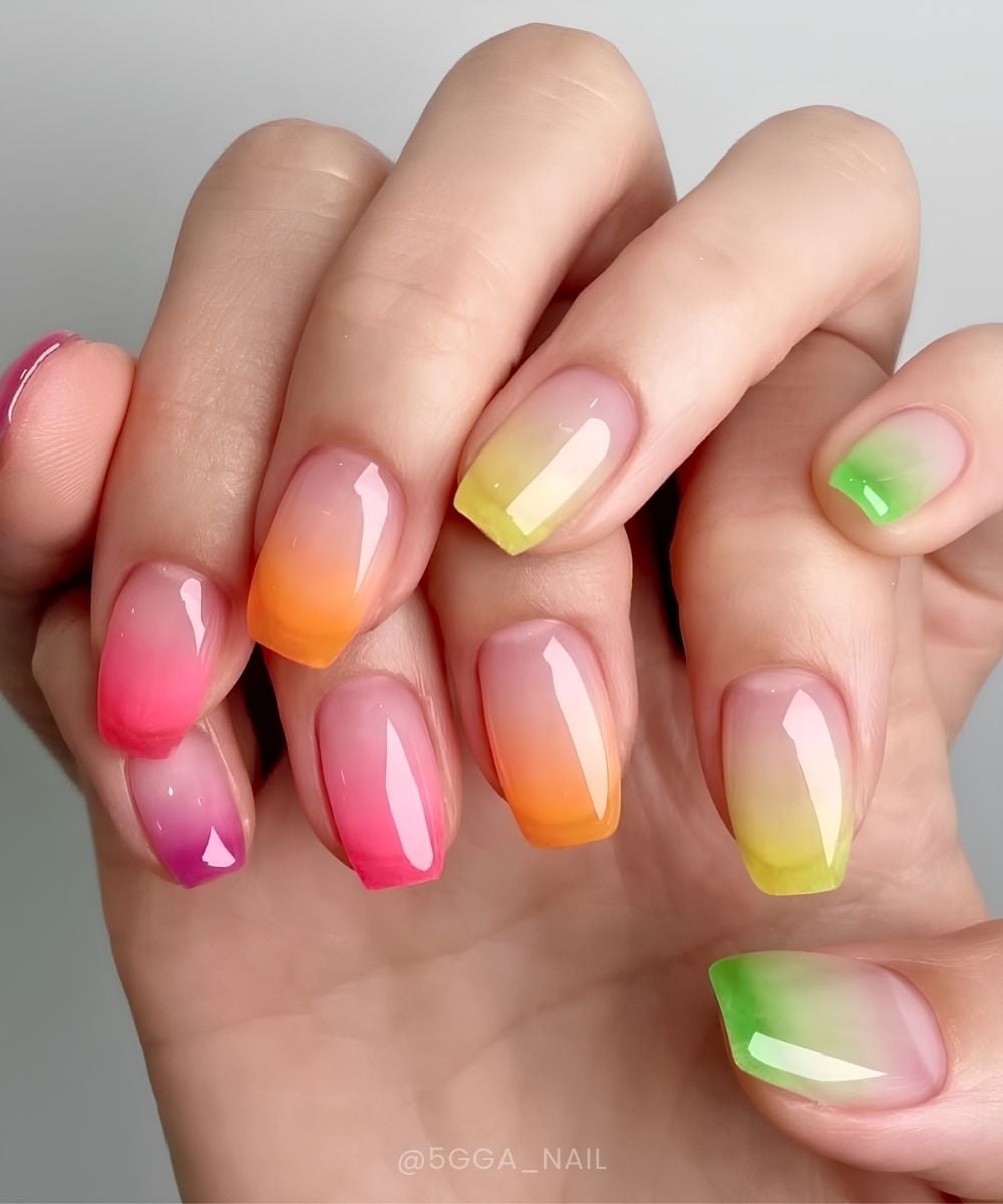 Colorful neon ombre manicure