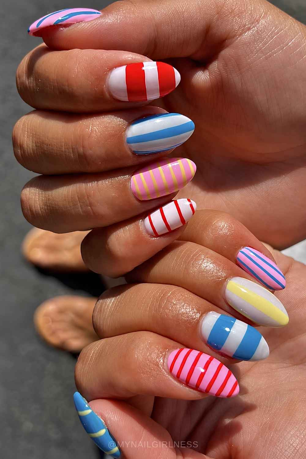 Colorful striped manicure
