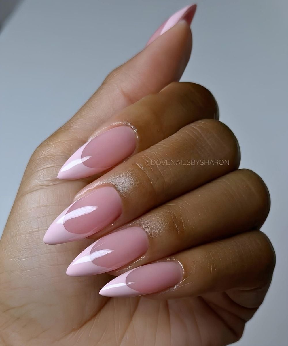 Deep pink French mani on dusty pink base