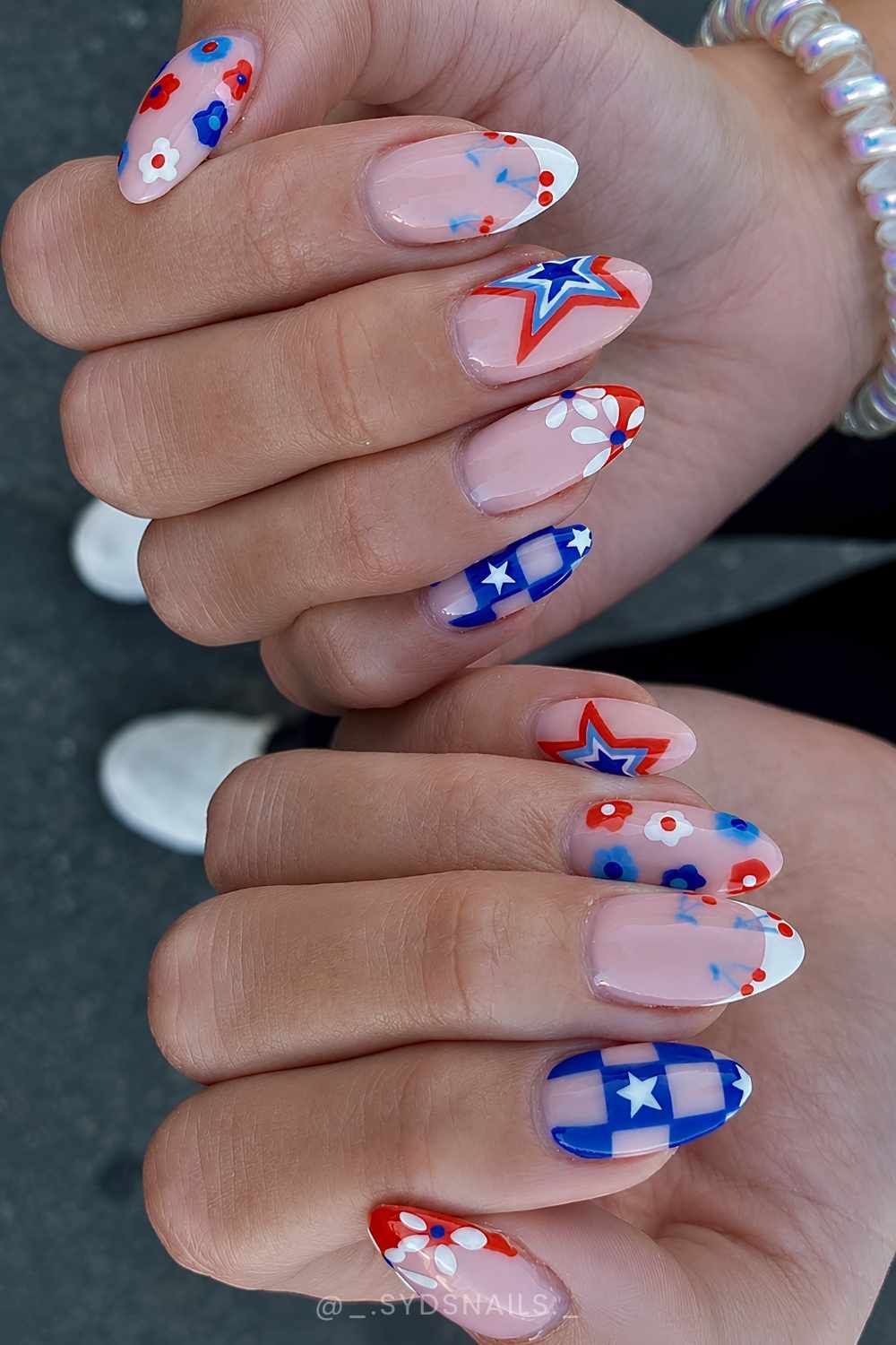 Fourth of July nails with mixed micro motifs