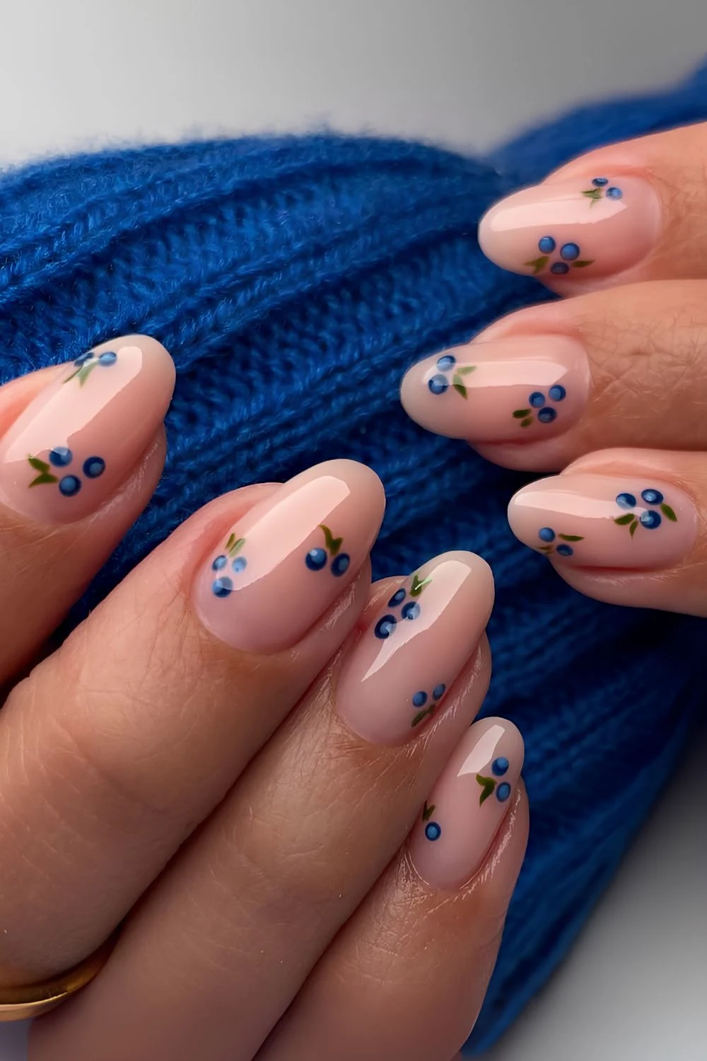 Glossy clear nails with blueberry art