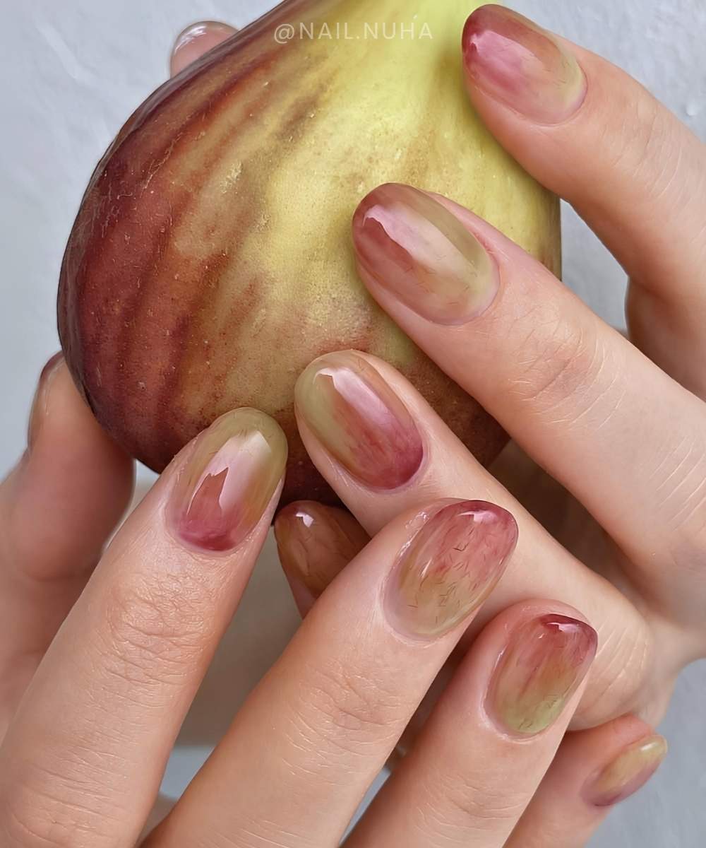 Green and red fig inspired mani
