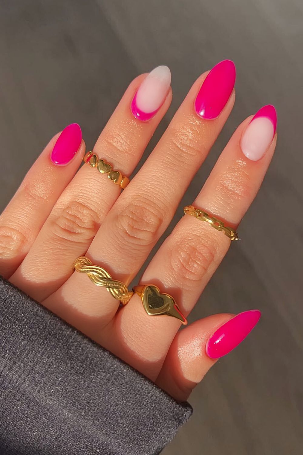 Hot pink mani with French tip accents